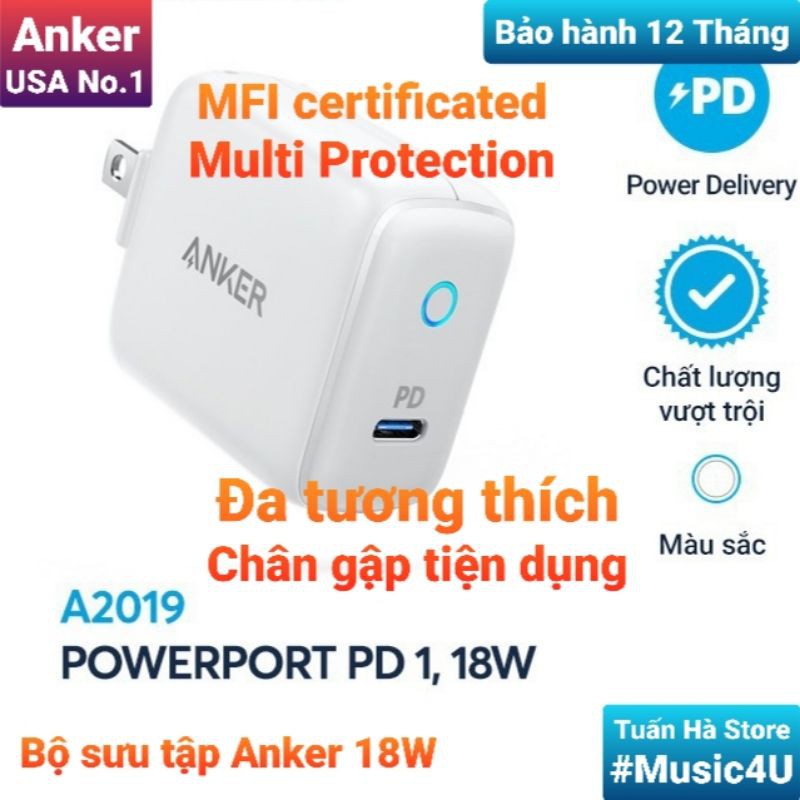 Củ sạc nhanh Anker PowerPort PD 18W A2012 A2019 A2716 cho Iphone X 11 12 Pro Max Tuấn Hà Store