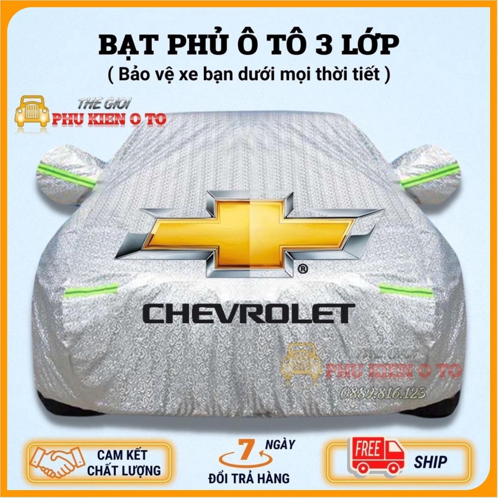 Bạt Phủ Xe Ô Tô Chevrolet Spark, Colorado, Trailblazer, Aveo, Cruze, Orlando, Captiva - Chất Liệu Bạt Tráng Nhôm 3 Lớp