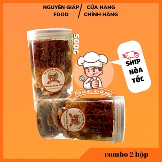 Combo 2 hộp cơm cháy lắc khô bò 500g nguyên giáp food - cc05v2-500g đồ ăn vặt vừa rẻ vừa ngon