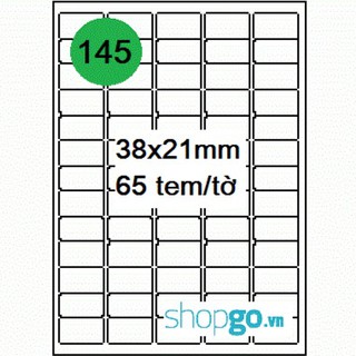 Tập 100 tờ Decal  A4 số 65 tem - cỡ tem 38x21mm