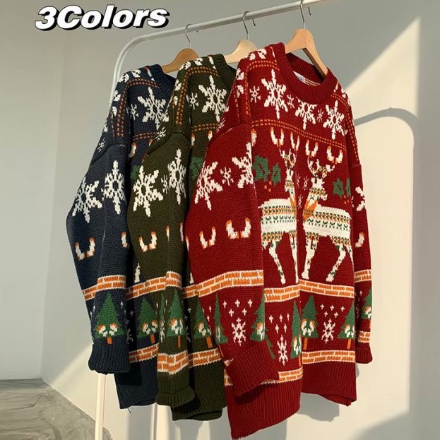Áo len dài tay họa tiết giáng sinh thời trang cho nam cỡ S-2XL