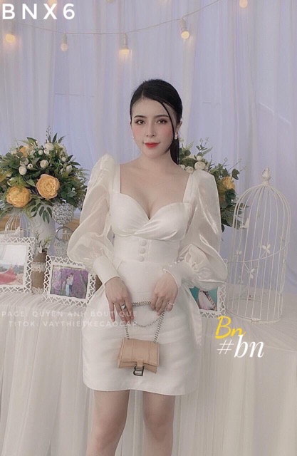 Váy tay bồng ôm body siêu ôm vòng 1 siêu tôn dáng