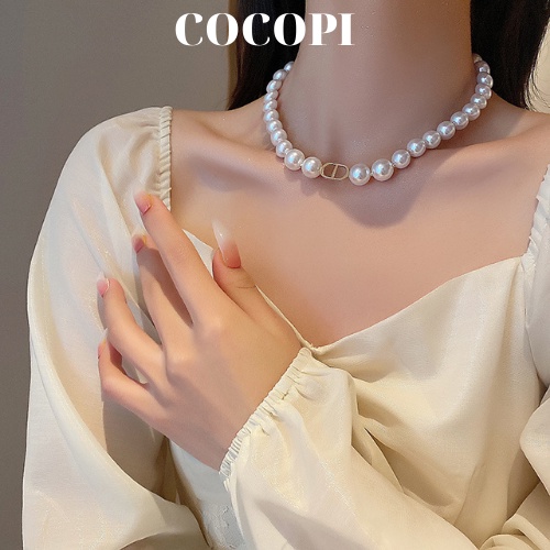 Dây chuyền, vòng cổ chocker đính chuỗi ngọc cao cấp hottrendy phong cách Hàn Quốc Cocopi.accessories - VC017