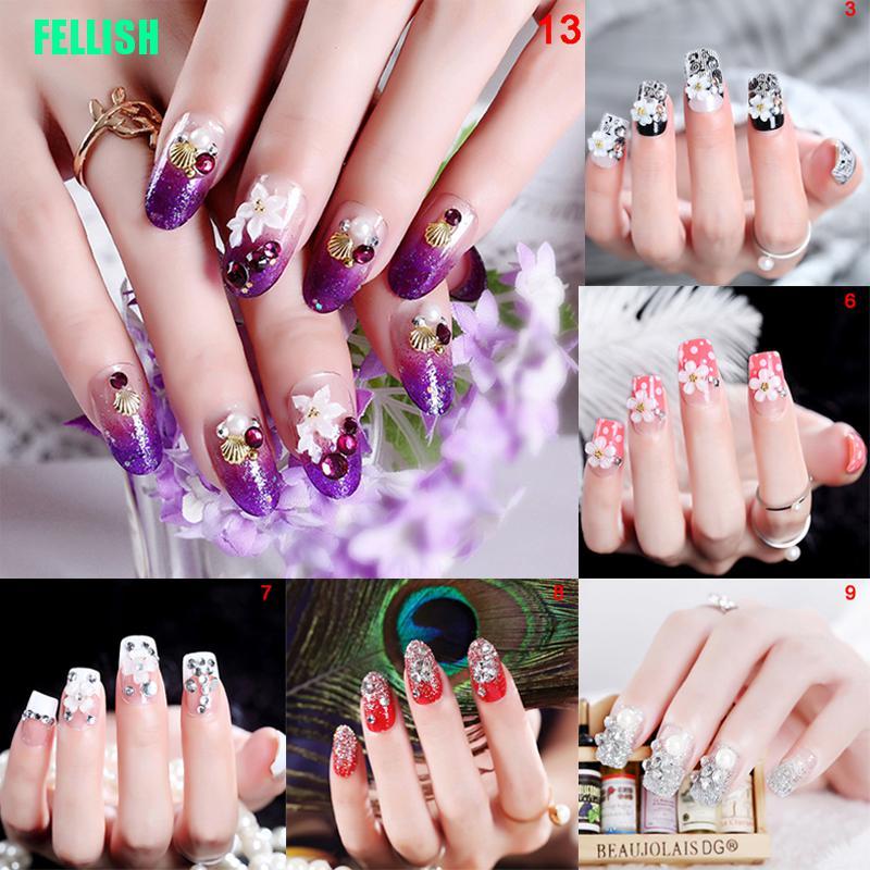 (Hàng Mới Về) Set 24 Móng Tay Giả Trong Suốt Phối Hoa Trang Trí Diy