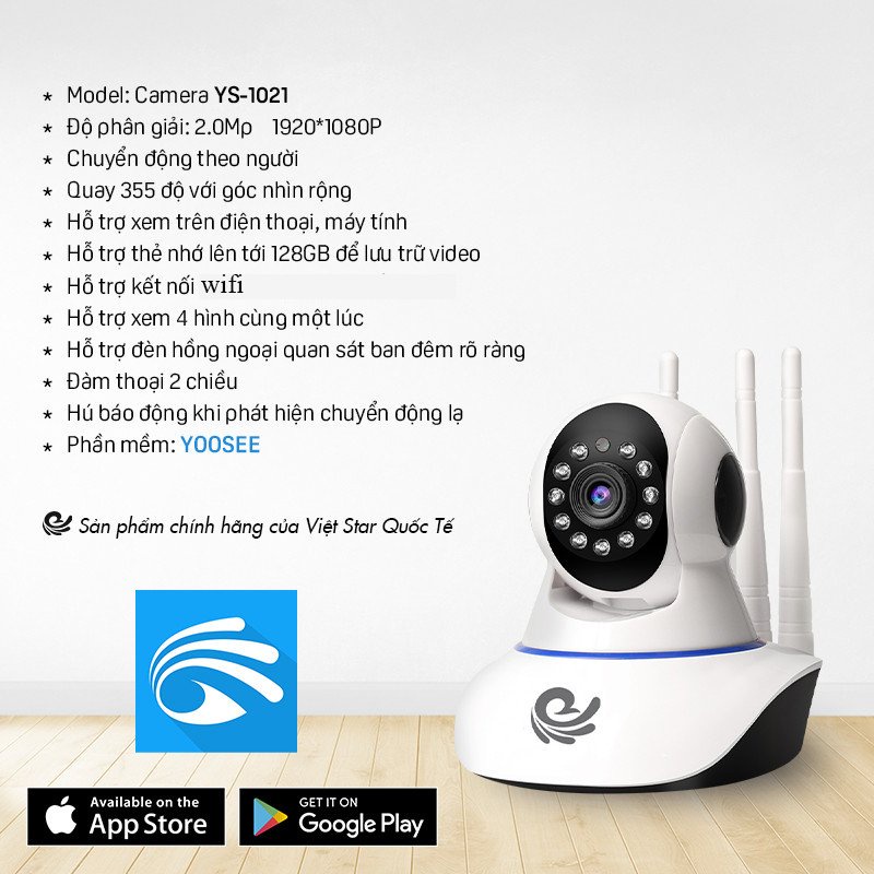 Camera ip Yoosee 3 râu Siêu nét/ Carecam 3 anten 2.0MP