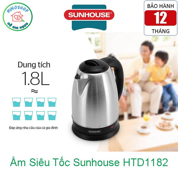 Ấp Nước Siêu Tốc Sunhouse Inox SHD 1182, Binh Đun Nước Siêu Tốc TIết Kiệm Thời Gian