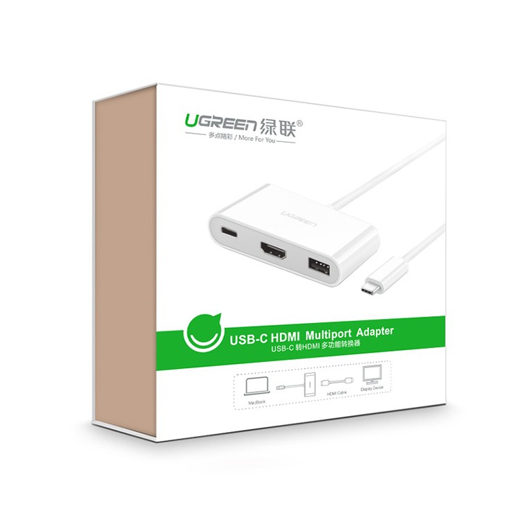 Dây chuyển đổi USB Type-C sang USB 3.0 + HDMI + USB Type-C UGREEN 30377 (màu trắng) | WebRaoVat - webraovat.net.vn