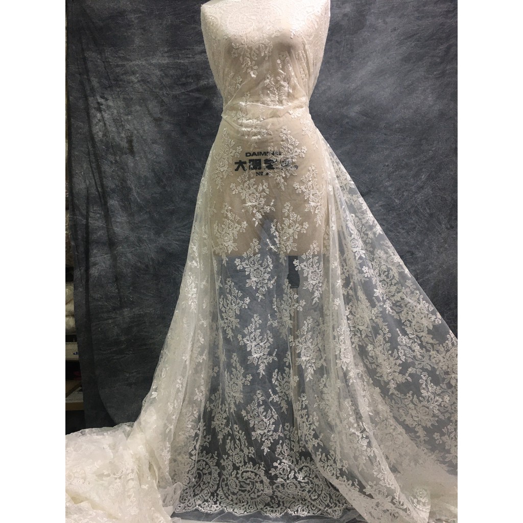 Ren set cao cấp nhập khẩu hàn quốc RB170519 khổ 1,5m may váy đầm, váy cưới, ren thời trang, ren trang trí