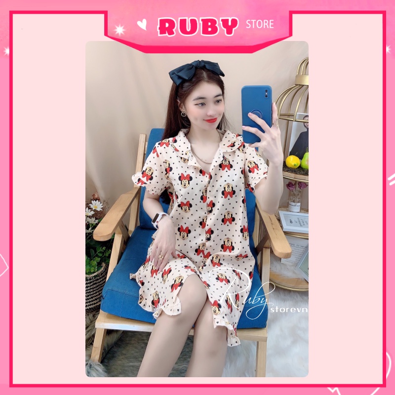 Đầm ngủ Hoạt Hình Minnie họa tiết dễ thương, chất kate mịn đẹp Free Size Dưới 55KG ❤ Rubystorevn
