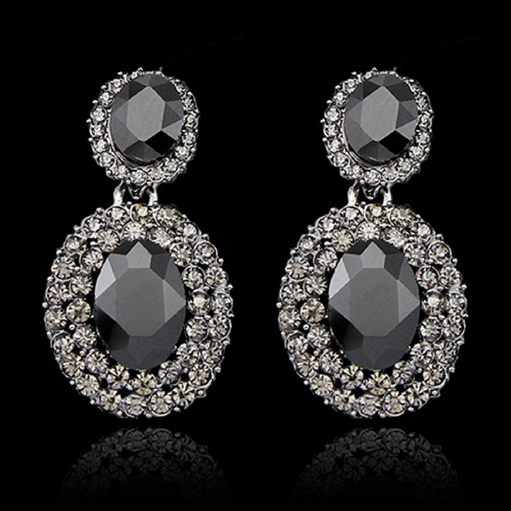 Cặp khuyên tai oval đính đá quý nhân tạo sang trọng quý phái dành cho nữ