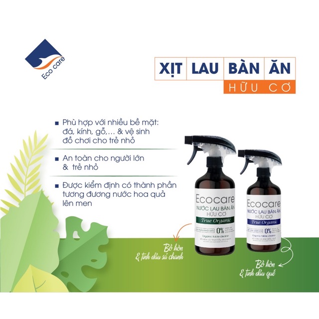 Xịt bàn ăn hữu cơ Bồ Hòn tinh dầu Quế 500ml. Thương hiệu Ecocare