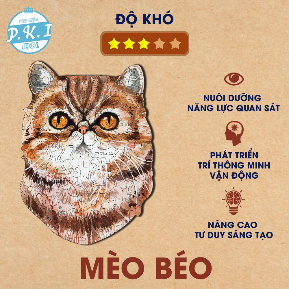 Bộ Đồ Chơi Xếp Hình Bằng Gỗ – Hình Con Mèo Béo Dễ Thương