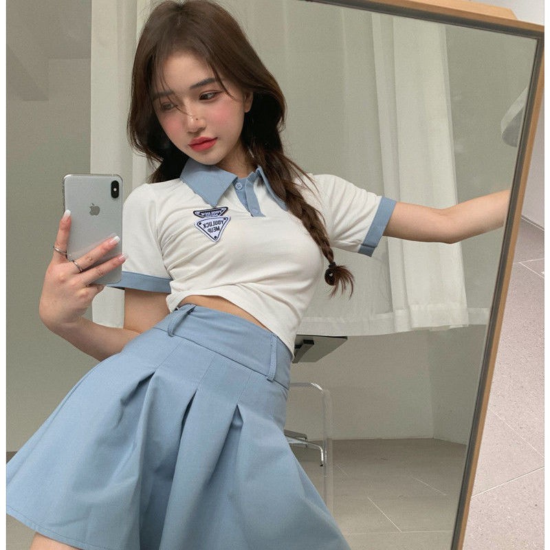 Set Áo Thun Cổ Polo Ngắn Tay + Chân Váy Xếp Ly Lưng Cao Thời Trang Mùa Hè Cho Nữ | BigBuy360 - bigbuy360.vn