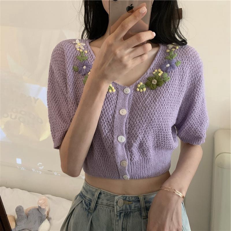 Áo Khoác Cardigan Ngắn Tay Thêu Họa Tiết Cổ Điển Dành Cho Nữ