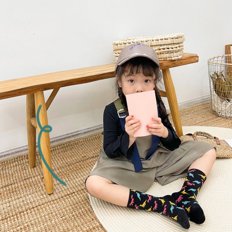 Set 3 đôi vớ màu trơn họa tiết khủng long hoạt hình nhiều màu sắc cho bé