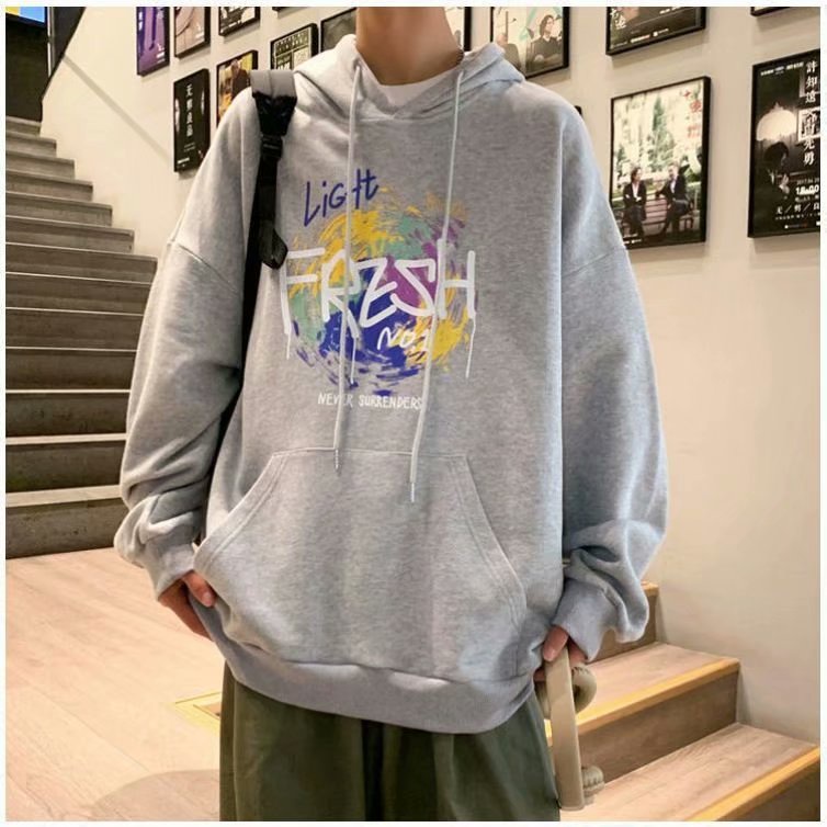 Áo Hoodie Dài Tay Dáng Rộng In Chữ Graffiti Thời Trang Hàn Quốc Cho Nam Cỡ M-8XL