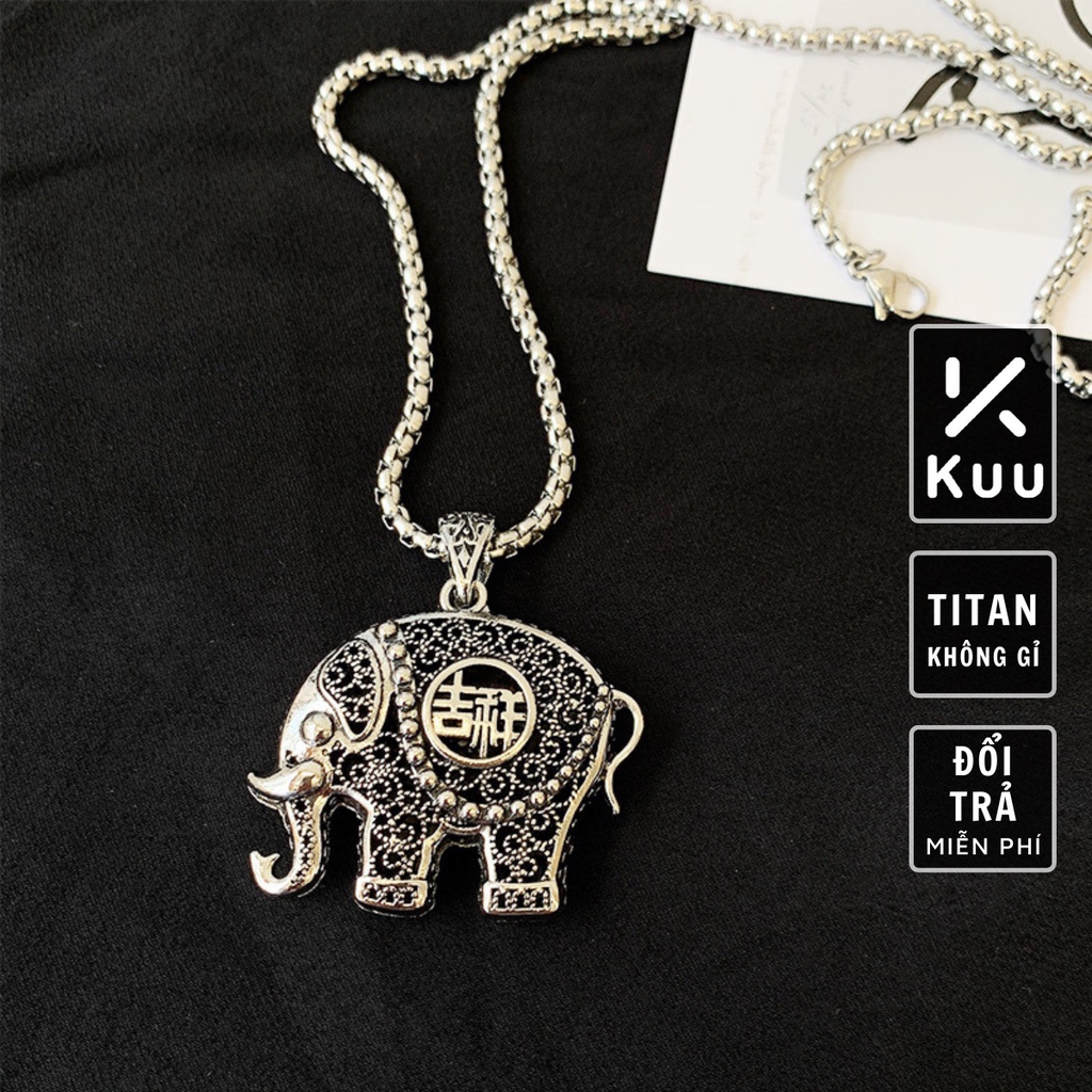 Vòng cổ nam nữ unisex dây chuyền Kuu Studio màu bạc Titan đẹp phụ kiện thời trang - Vòng cổ Elephant Chain