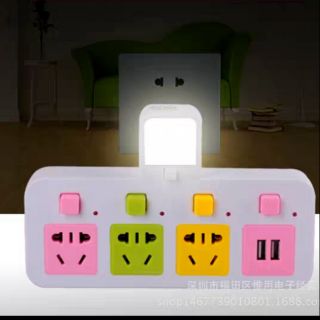 Ổ cắm điện đa năng kiêm đèn ngủ, 3 cổng + 2 cổng usb