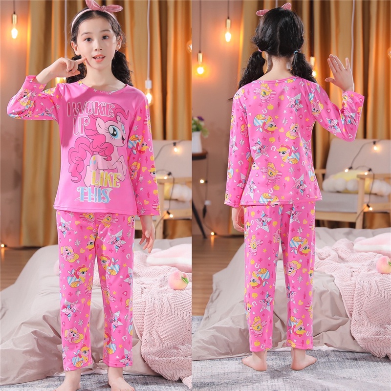 Set quần áo ngủ bé trai tay dài cổ tròn thoải mái in họa tiết hoạt hình thời trang mùa hè