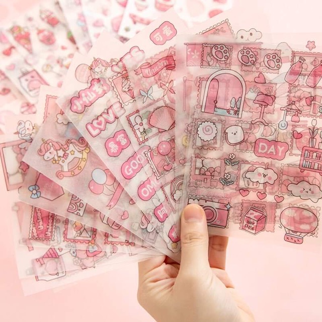 🌸Sticker chủ đề mầu hồng nhũ bling