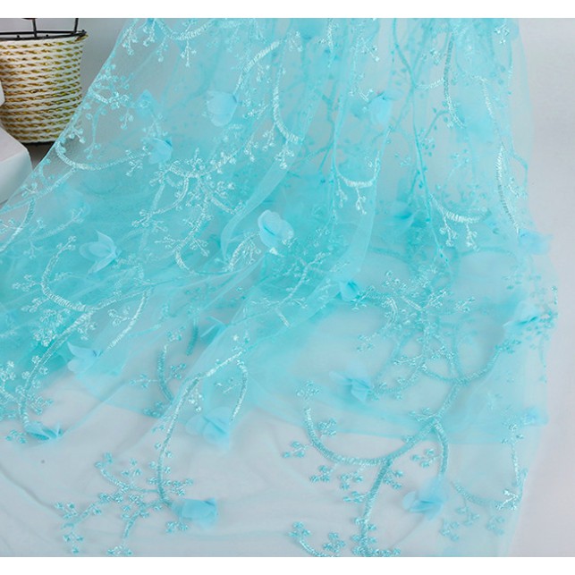 Vải Voan Ren Đính Hoa 3D Miếng nhỏ 50cmx70cm may đồ búp bê