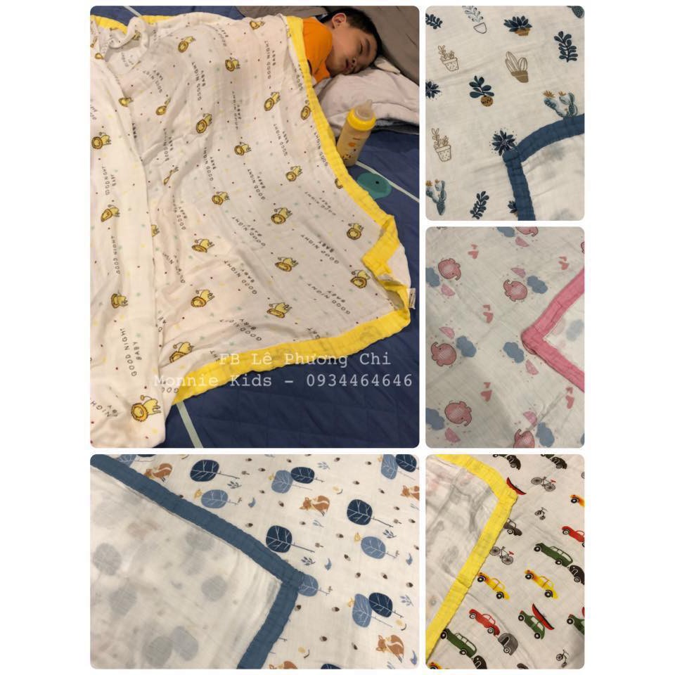 Chăn sợi tre 4 lớp cho bé ADEN 130x110cm, mền đắp họa tiết mềm mại - Monnie Kids