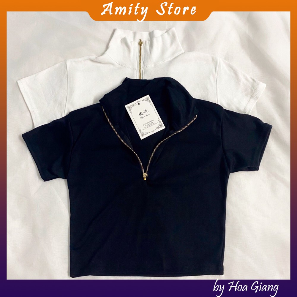 [Áo croptop nữ] Áo thun nữ croptop dáng ôm, croptop nữ có khóa cổ gợi cảm (Ảnh video thật) A02 AmityStore | BigBuy360 - bigbuy360.vn
