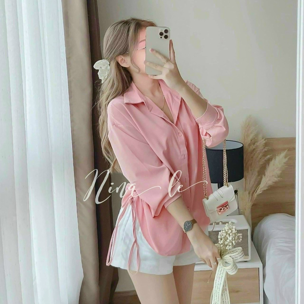 Sét bộ nữ đi chơi,sét áo sơ mi lụa tay dài rút dây eo mix quần for cao cấp,có 4 màu hottren from chuẩn