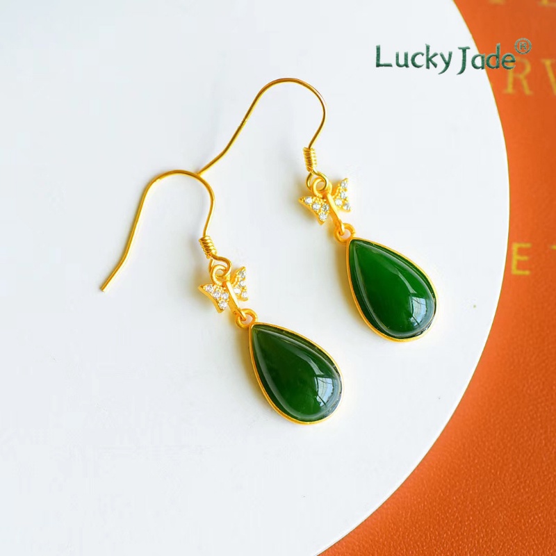 Bông Tai Mạ Bạc 925 Đính Ngọc Bích Trắng Phong Cách Trung Hoa Cổ Điển