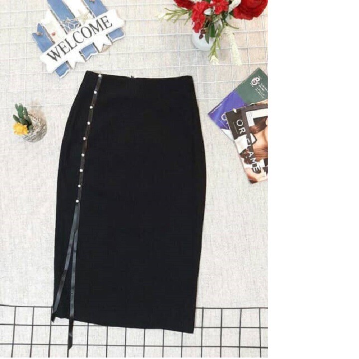 [ĐÍNH HẠT CHÂN VÁY BÚT CHÌ XẺ TÀ TRƯỚC ĐÍNH HẠT,