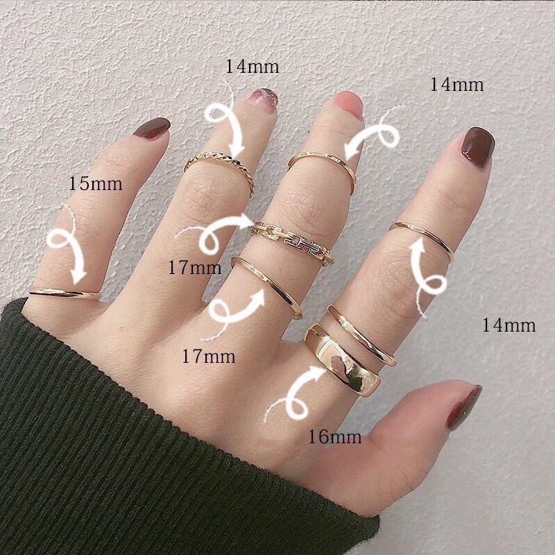Set 7 Nhẫn Bản Dày Phối Xích Phong Cách Rock Chic - Vani Store [TS000472]