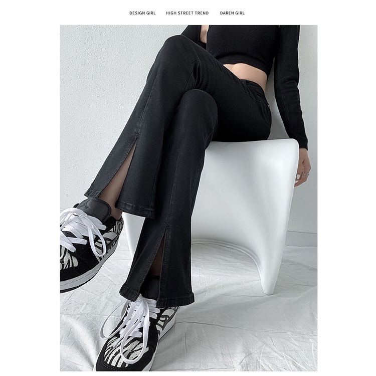 Quần Jeans Nữ Lưng Cao Ống Loe Co Giãn Thời Trang Hàn 2022