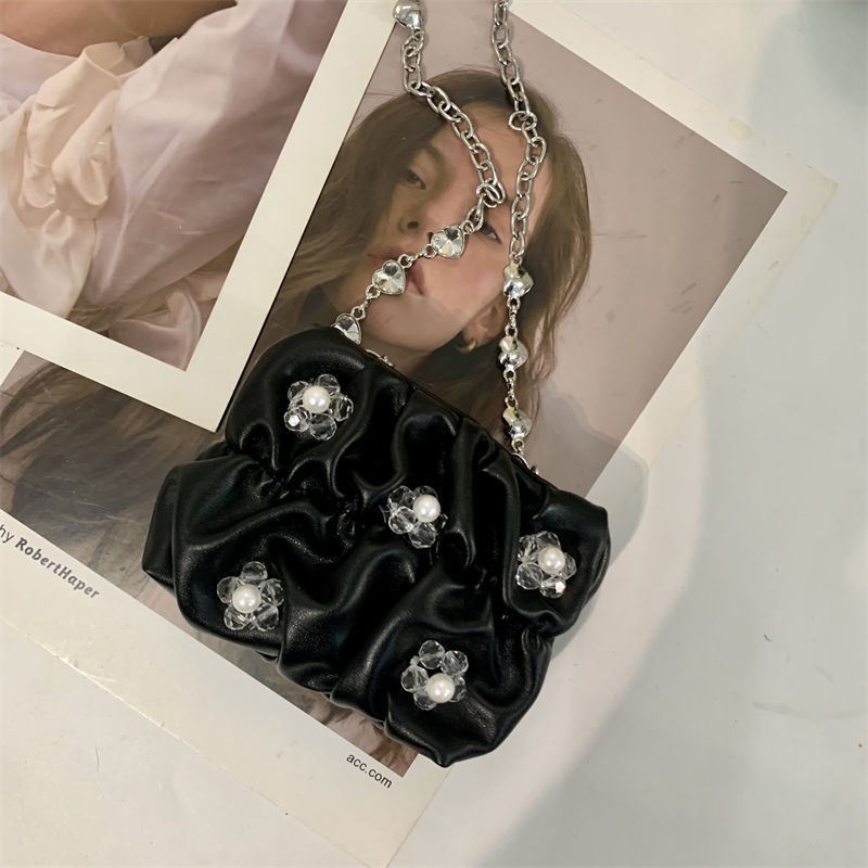 Túi Đeo Chéo Vai Bằng Da Đính Đá Hình Vuông Nhỏ Nhắn Thời Trang Cao Cấp Dành Cho Nữ