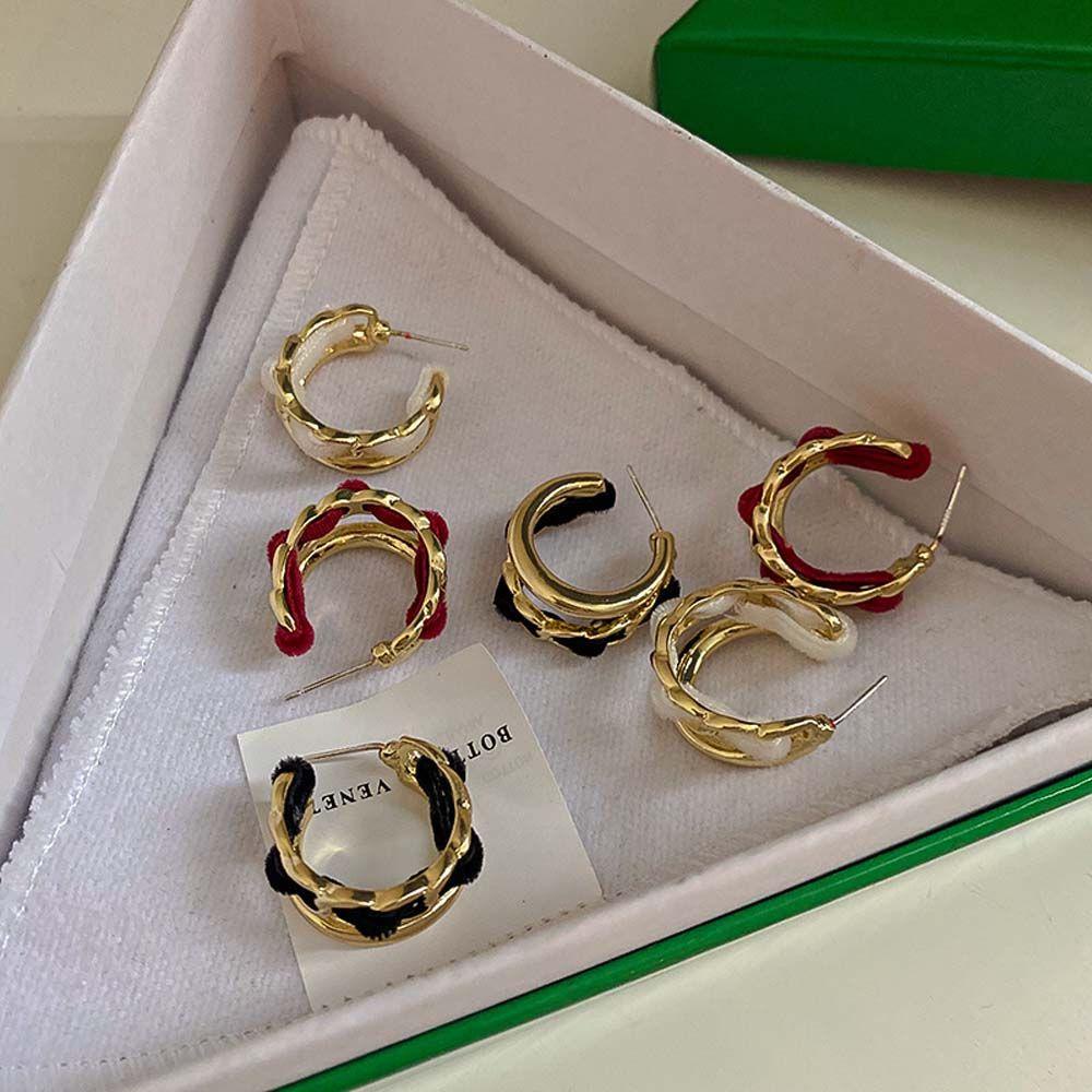 Bông Tai Mạ Bạc 925 Hình Chữ C Đơn Giản Thời Trang|Khuyên Tai Hình Học Hai Lớp Bằng Vải