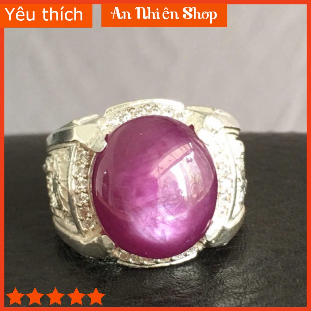Nhẫn Bạc Nam 3D Đá Ruby Tự Nhiên Đỏ Tím Đậm Vip R3