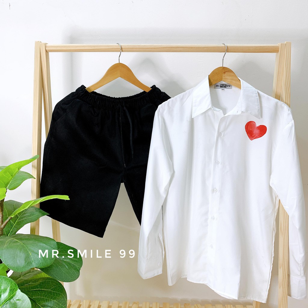 Áo Sơ Mi Basic Trắng Đen Tay dài Trái Tim Nam Nữ Unisex Mr.Smile 99 Shop