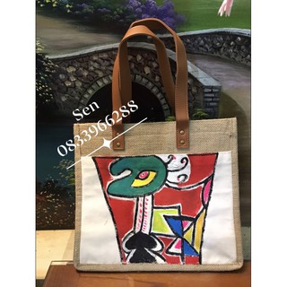 Túi xách, túi đeo vai, túi cói, túi handmade, túi đay vẽ tay