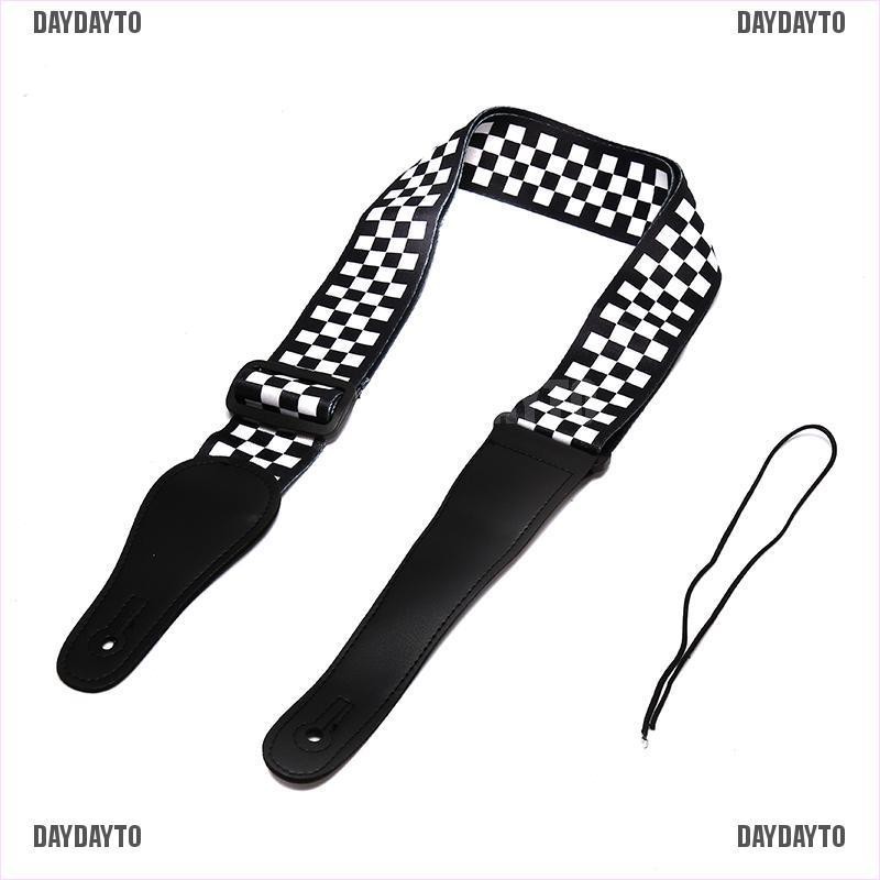 Dây Đeo Bằng Da Họa Tiết Kẻ Sọc Trắng Đen Cho Đàn Guitar Điện / Ukulele