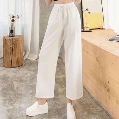 Quần Suông Nữ Cạp Chun Chất Đũi Madela Phong Cách Hàn Quốc, Quần Đũi Ống Rộng Lưng Chun Nhẹ Thấm Hút Mồ Hôi