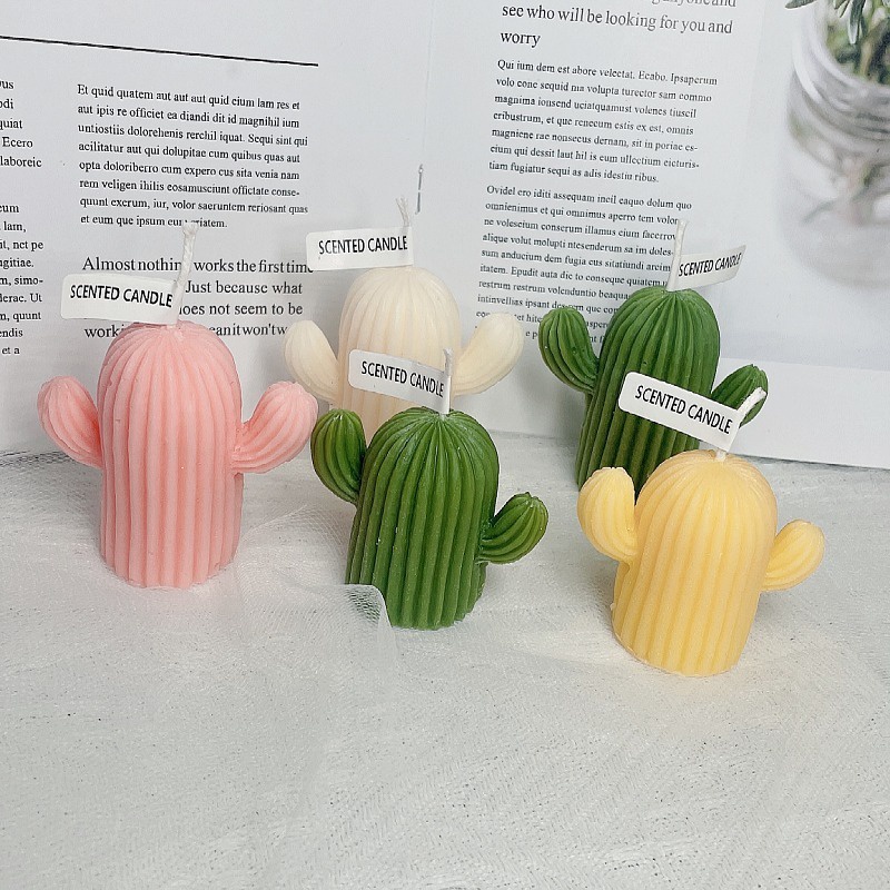 Nến thơm decor hình cây xương rồng trang trí decor bàn làm việc, nến đậu nành thư giãn không khói