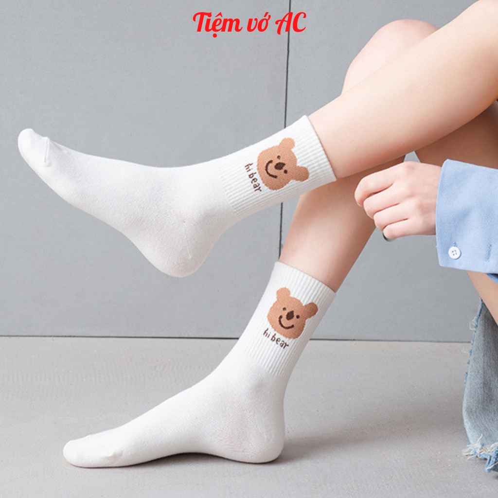 Tất cổ cao sét 10 đôi, vớ cao cổ hoạ tiết gấu - T02
