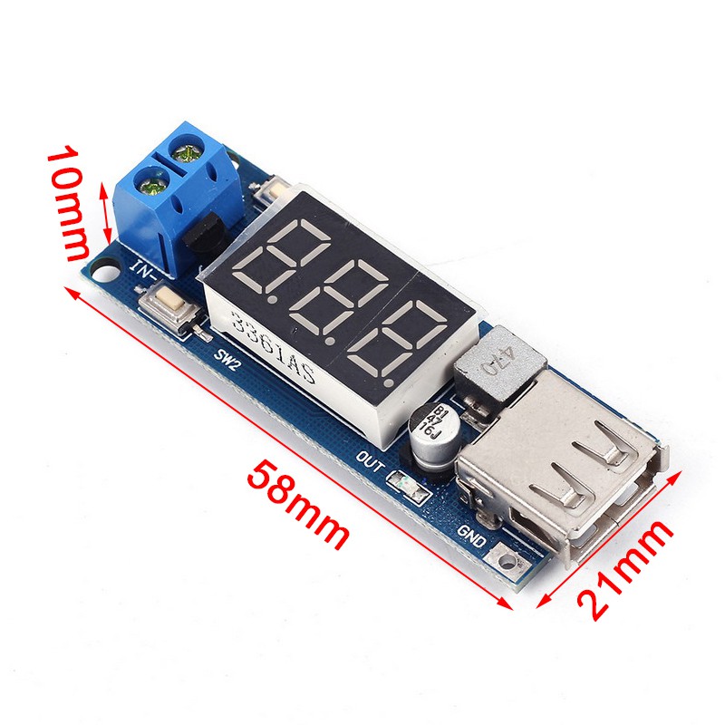 Mô-đun cấp nguồn DC-DC 12V giảm điện áp 5V 6V/6V/12V/15V/24V/36V đến 5V kết nối cổng USB tiện dụng