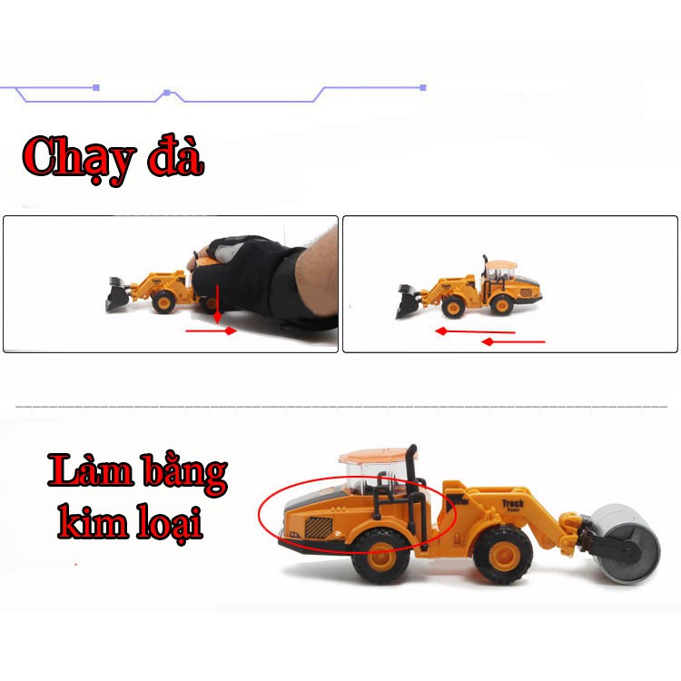 Xe mô hình sắt máy ủi đất, xe Lu, xe khoan, xe cào đất, xe nâng