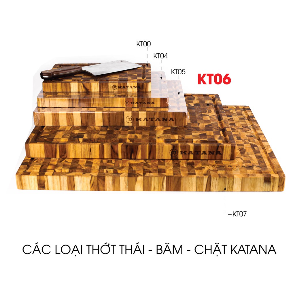 Thớt gỗ teak cao cấp KATANA loại siêu to dày 3.8cm KT06 - thớt hình chữ nhật kích thước 38x380x510mm