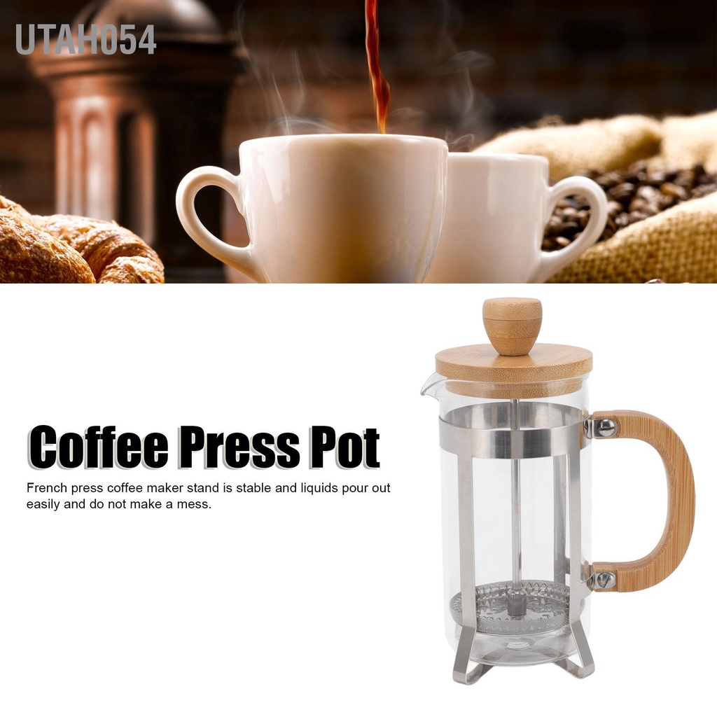 [Hàng Sẵn] Bình pha cafe / trà kiểu Pháp ép bằng tay với bìa tre cho Văn phòng tại nhà Cắm trại【Utah054】
