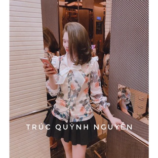 ÁO SƠ MI VOAN LỤA HOA BỒNG CỔ NƠ