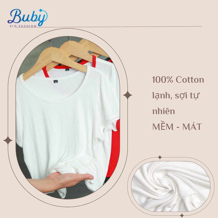 Áo Croptop BUBY Áo thun nữ cổ tròn, chất liệu cotton thun tăm mặc hàng ngày mùa hè đủ size từ 40kg đến 65kg - Buby