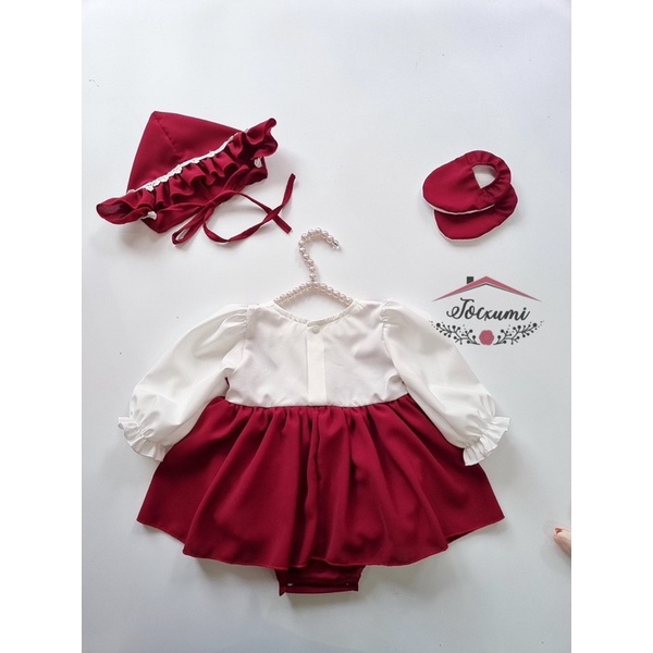 [SET 3 MÓN] BODY VÁY KIỂU YẾM NƠ ĐỎ MẬN SIÊU IU [CHẤT DÀY ĐẸP]