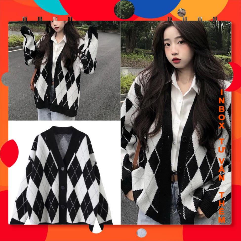 Áo len nữ cardigan dáng dài họa tiết caro màu đen sang chảnh A519 SUTANO QuynhChatCucBT SHOP
