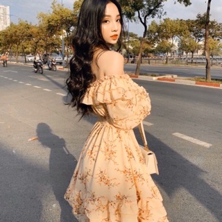 Floral frill dress- đầm trễ vai ulzzang